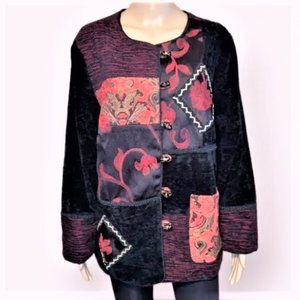 FASHION BUG Multi Patched Mixed Media Velvet Jacket Very Good Condition Sz 14 W
